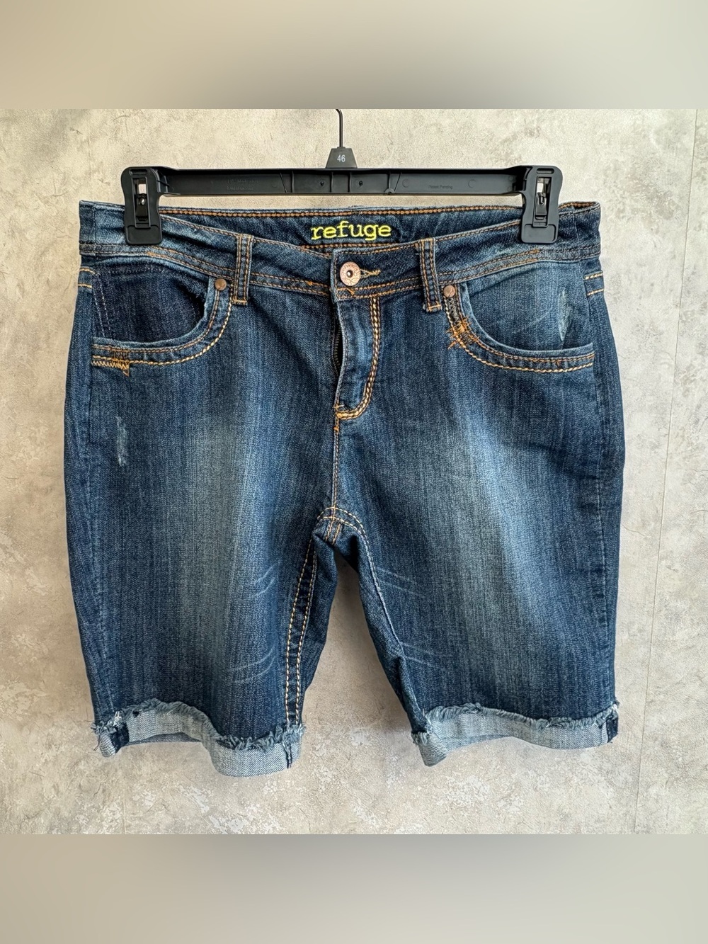 refuge Rolled Hem Dark Blue Denim Bermuda Shorts